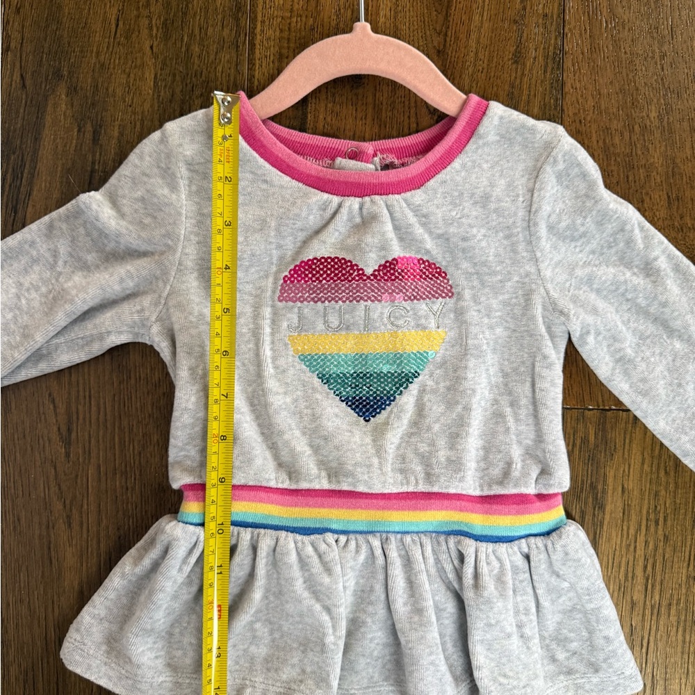 Juicy Couture Rainbow Sequin Heart Velour Peplum Top (24M) - Picture 4 of 7
